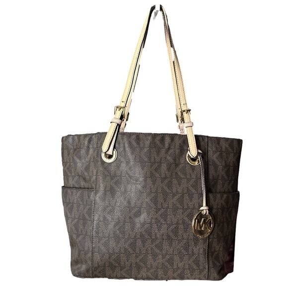 MICHAEL KORS Brown Signature Coated Canvas Tote Shoulder Bag - Picture 1 of 14